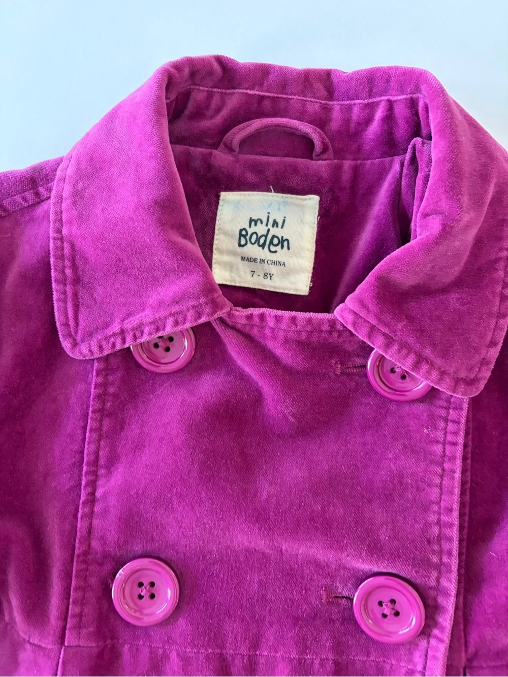 Mini Boden Magenta Velvet Jacket Girls Size 7-8 Yellow Floral Lining 100% Cotton